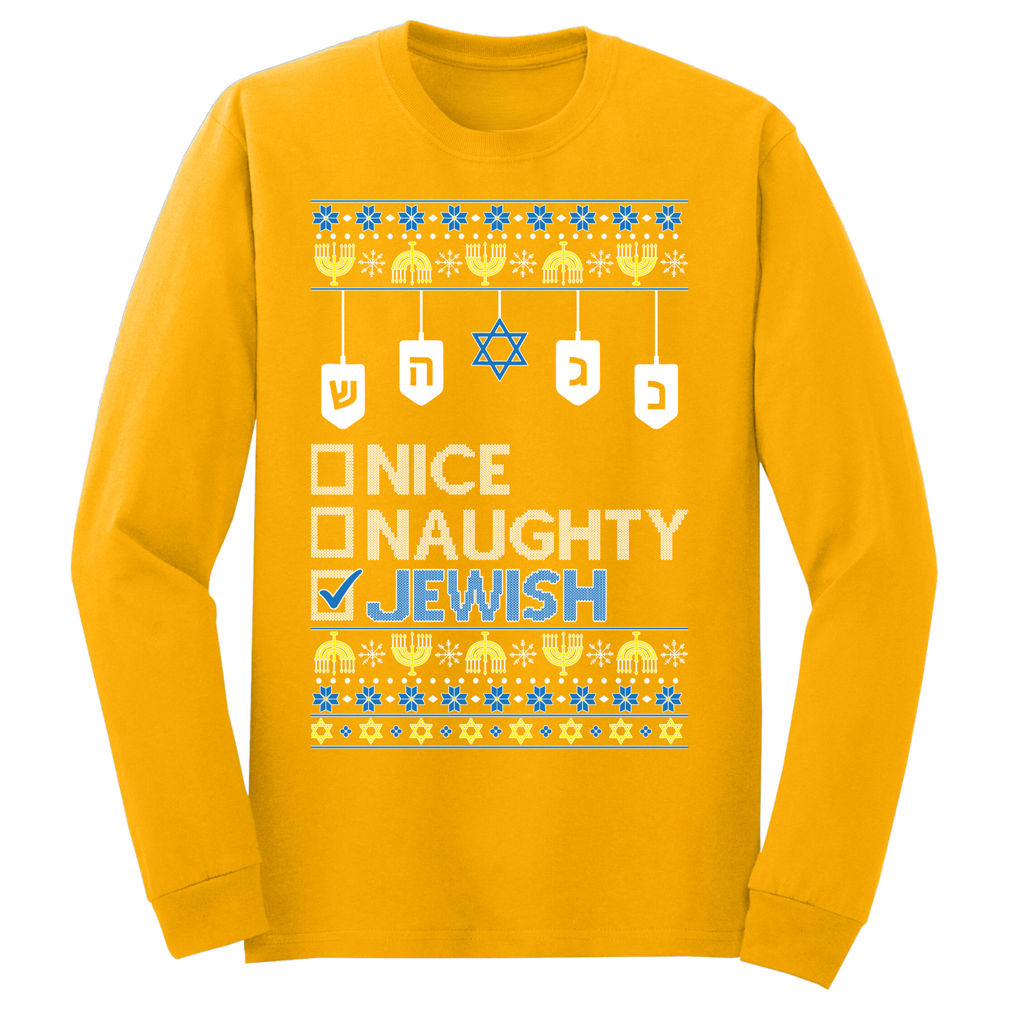 Nice Naughty Jewish Hanukkah Long Sleeve Tshirt