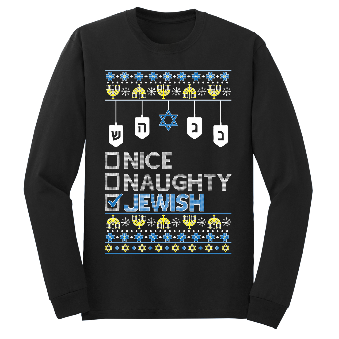 Nice Naughty Jewish Hanukkah Long Sleeve Tshirt