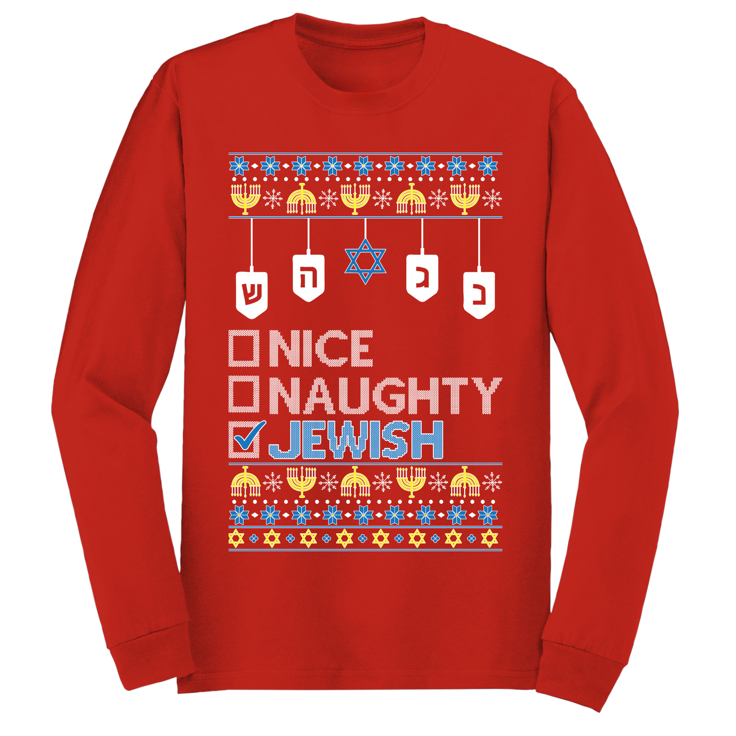 Nice Naughty Jewish Hanukkah Long Sleeve Tshirt