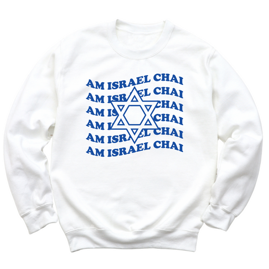 Am Israel Chai Repeat Crewneck Sweater